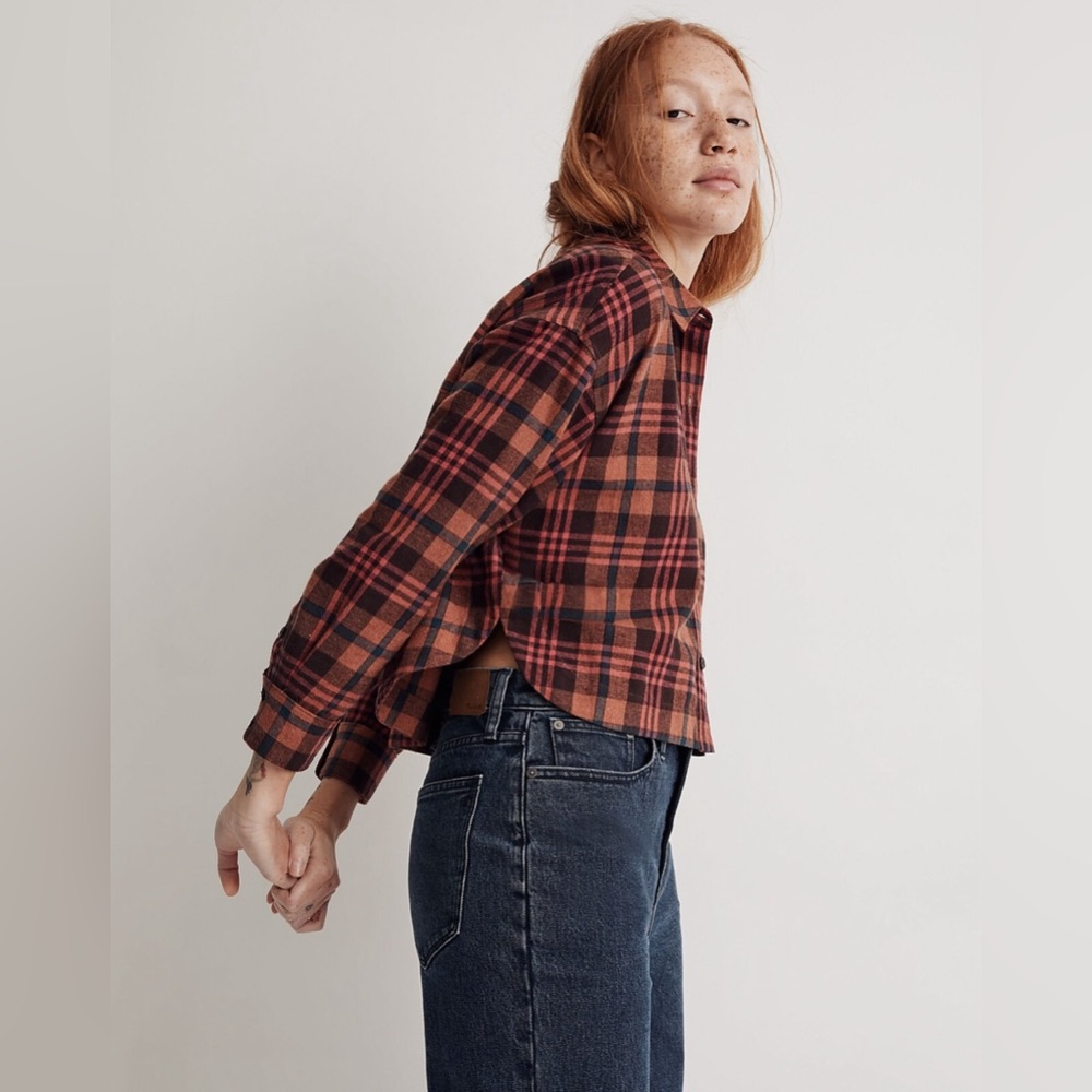 Madewell Flannel Long Sleeve Crop Shirt in Plaid